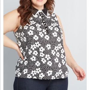 ModCloth floral black and white  blouse plus size